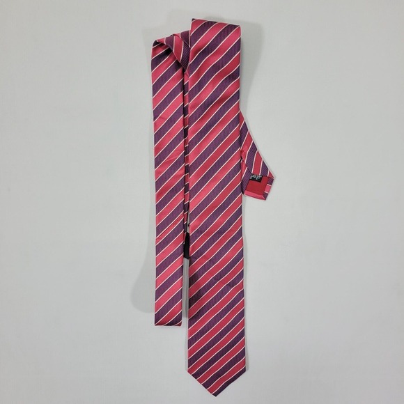 Hugo Boss Made in Italy‎ Men's Neck Tie Pink REPP Striped SILK NEW - Picture 3 of 5